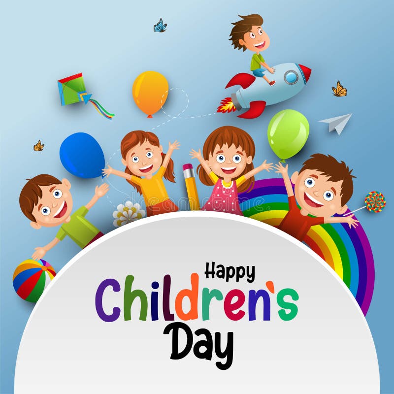 Happy Children`s Day Background Greetings with Happy Kids Vector  Illustration Design Stock Vector - Illustration of holiday, 2021: 233466742