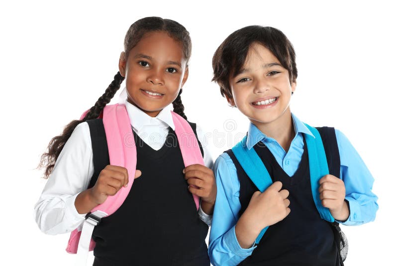 Happy Children in School Uniform on Background Stock Image Image of