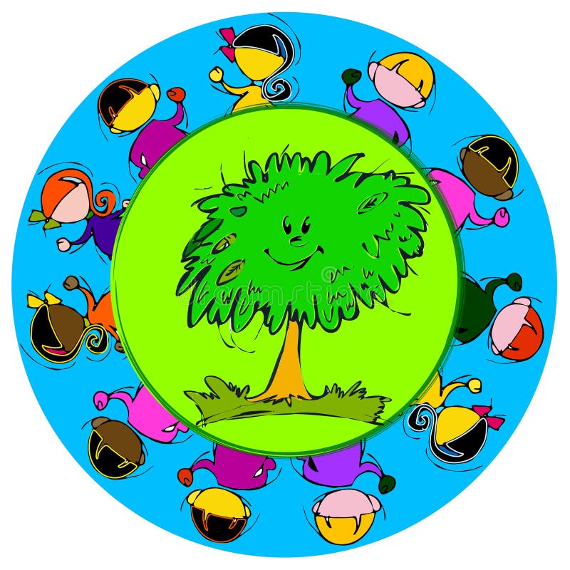 Circle Tree, Cartoon For Baby Children-Diversity Stock Vector