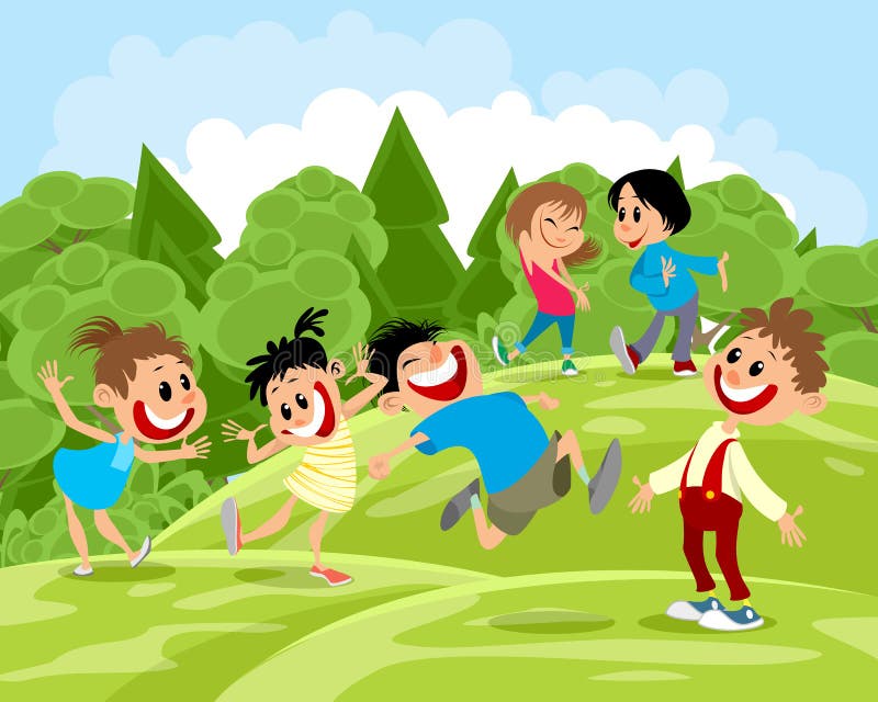Happy children on a walk stock illustration. Illustration of people ...