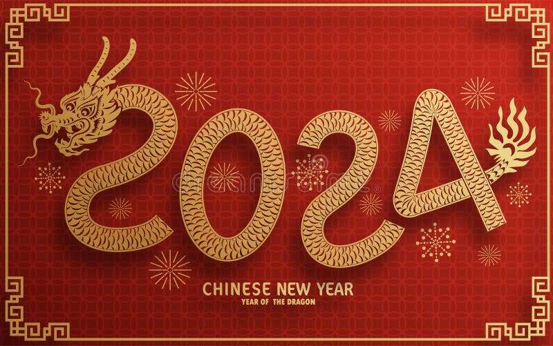 Happy Chinese New Year 2024 Year of the Chinese Dragon Zodiac Stock