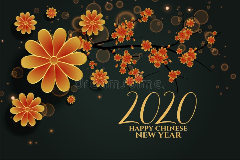 Happy Chinese New Year Flowers Background Design Stock Vector