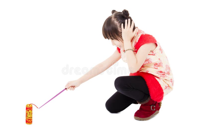 Happy chinese new year. kids playing with firecracker stock photography Happy chinese new year. kids playing with firecracker stock photography