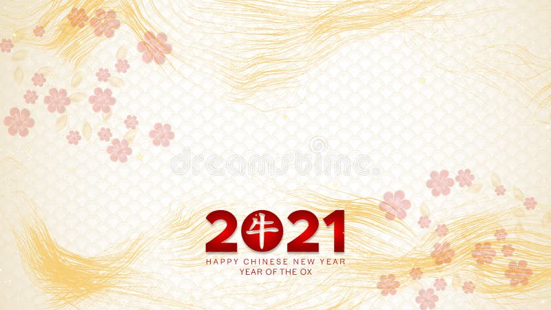 AOFOTO 7x5ft Japanese Style New Year 2021 Backdrop Banner Chinese Knot Flowers Petals Year of The Ox Background for Photography Spring Festival Poster Wallpaper Photo Studio Props Vinyl 