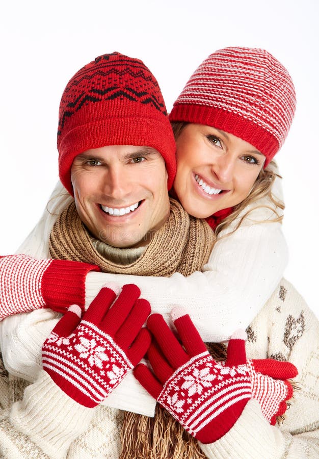 Happy Christmas Couple in Winter Clothing. Stock Photo - Image of party ...