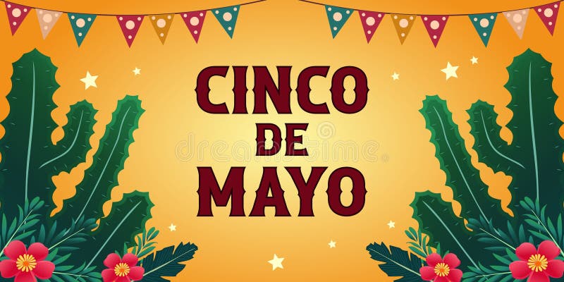 Happy Cinco de mayo șablon de design cu frunze de plante de cactus și flori tropicale. royalty free illustration
