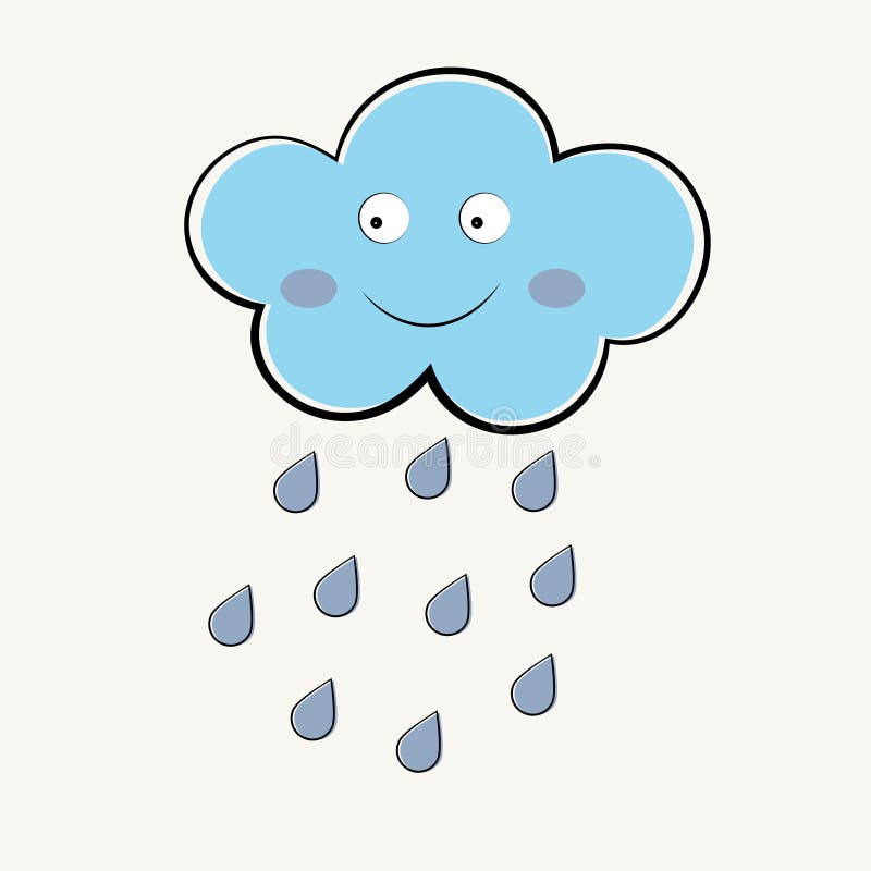 Raindrops Fall from Cute Happy Cloud Stock Vector - Illustration of ...