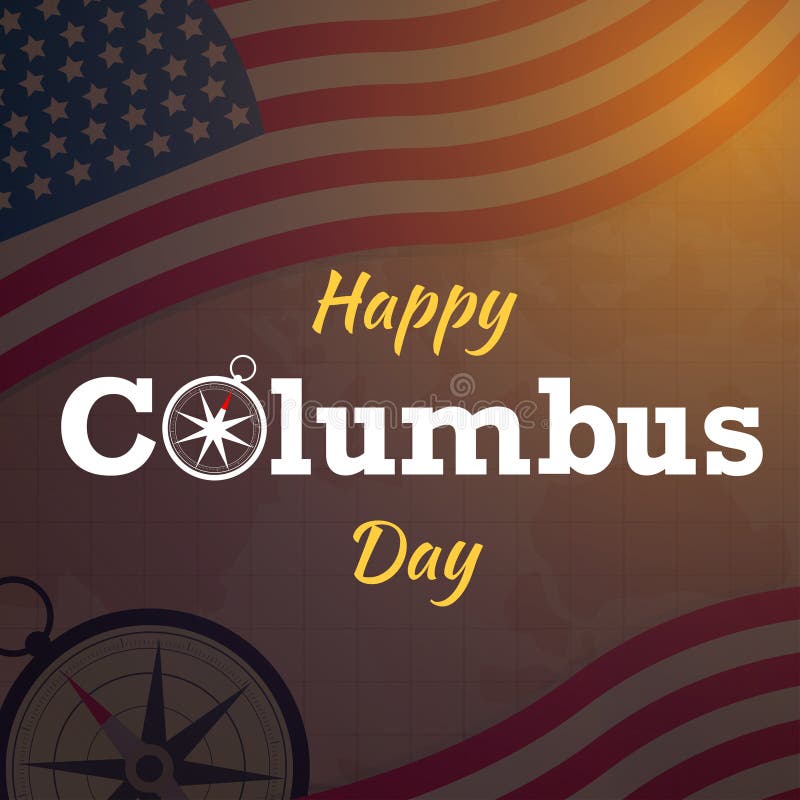 Happy Columbus Day with USA Flag Vector on Map Background or Banner