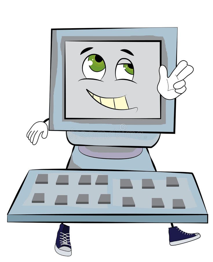 Happy Computer cartoon stock illustration. Illustration of keyboard ...