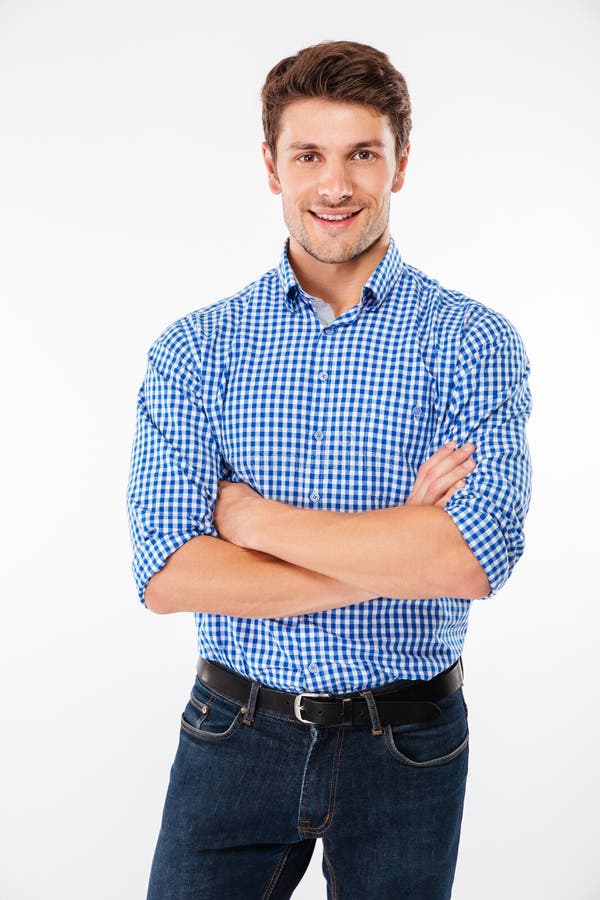 Happy Confident Young Man Standing with Arms Crossed Stock Image ...