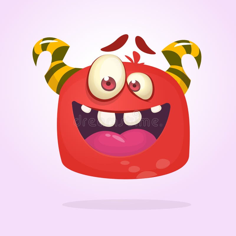 Happy Cool Cartoon Fat Monster. Red and Horned Vector Monster Character ...