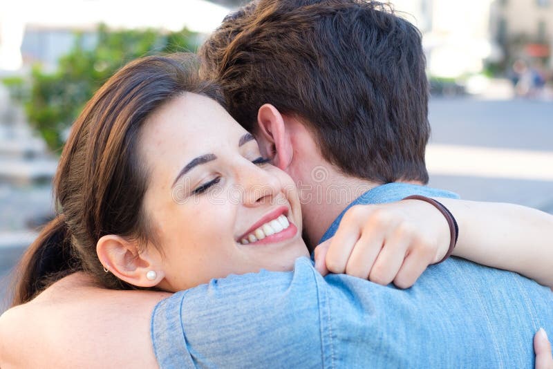 Cheerful couple falling in love in the city royalty free stock photography Cheerful couple falling in love in the city royalty free stock photography
