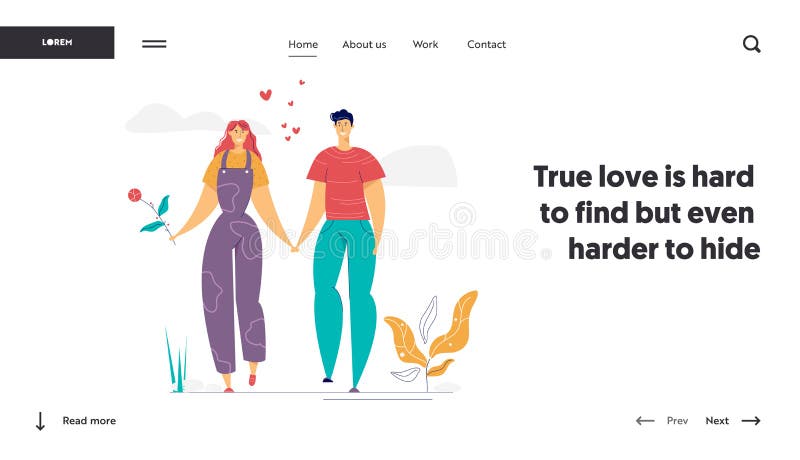 Happy Couple in Love Landing Page Template Romatic Dating Concept with Man and Woman Characters Romance stock illustratie Happy Couple in Love Landing Page Template Romatic Dating Concept with Man and Woman Characters Romance stock illustratie