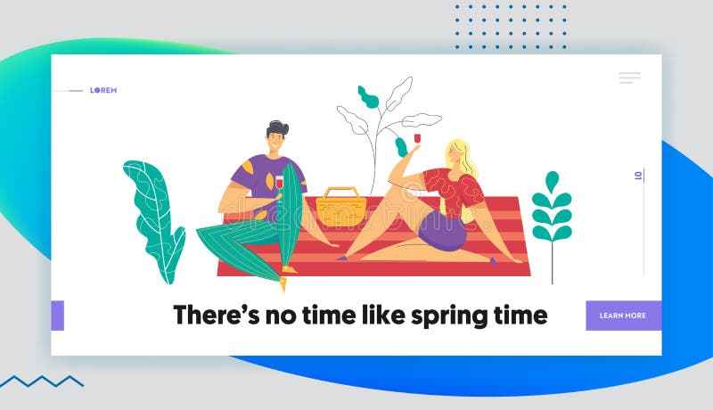 Happy Couple op Picnic Landing Page Man- en vrouwenkarakters op Romantische deklaag in het Park Drinkwijn stock illustratie Happy Couple op Picnic Landing Page Man- en vrouwenkarakters op Romantische deklaag in het Park Drinkwijn stock illustratie