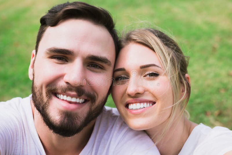 Happy Couple Selfie Together in the Park Stock Image - Image of happy,  male: 140659115
