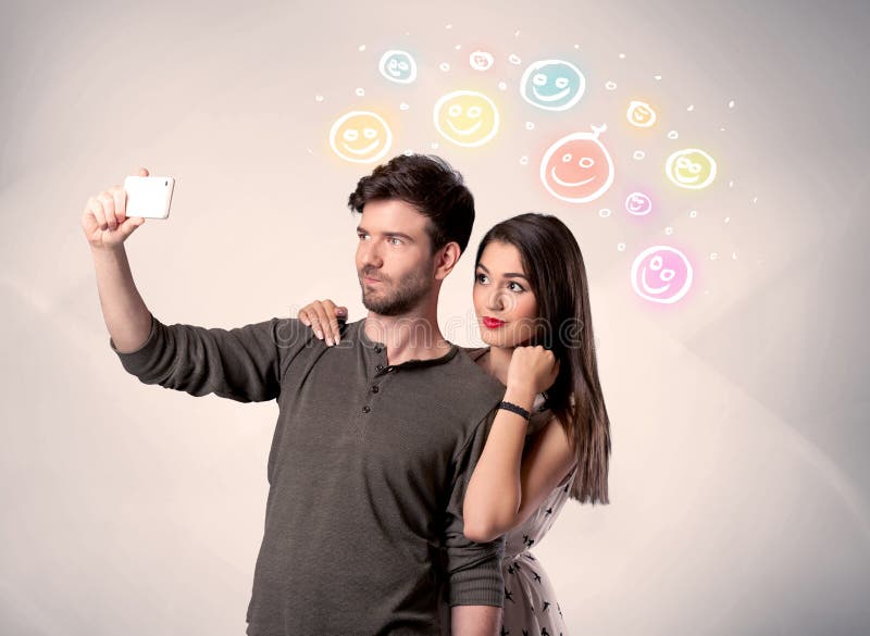 Happy Couple Taking Selfie With Smiley Stock Image Image Of Casual