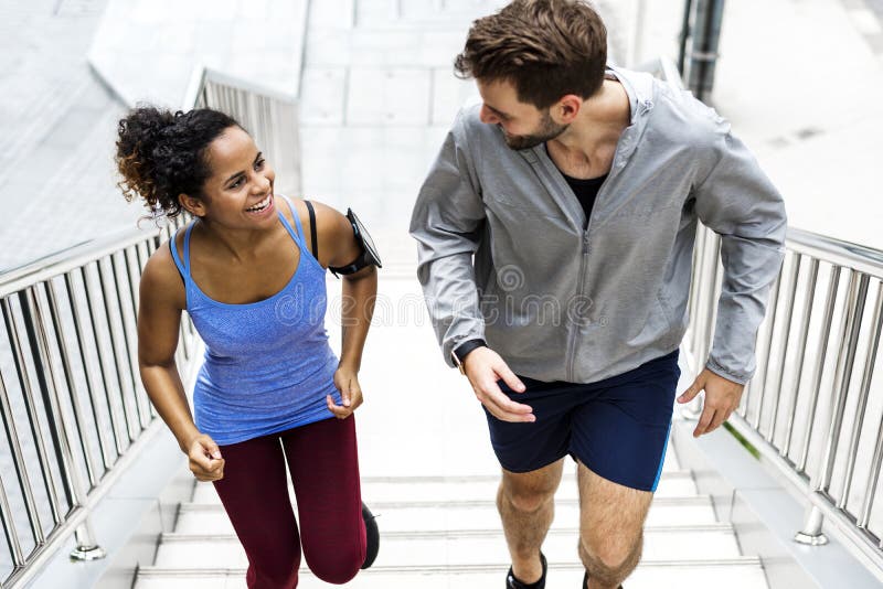 A happy couple working out together