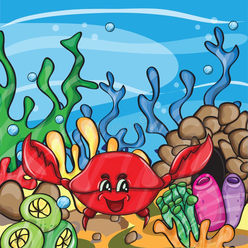 Happy crab in ocean stock illustration Happy crab in ocean stock illustration