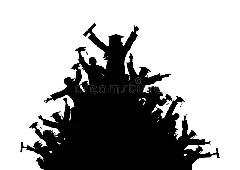 Happy crowd of graduates in square academic caps. Cheerful people silhouette. Graduation day. Vector illustration vector illustration Happy crowd of graduates in square academic caps. Cheerful people silhouette. Graduation day. Vector illustration vector illustration