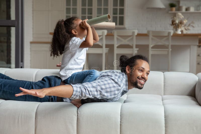 Cute African Kid Son Giving Gift To Dad Fathers Day Stock Image - Image ...