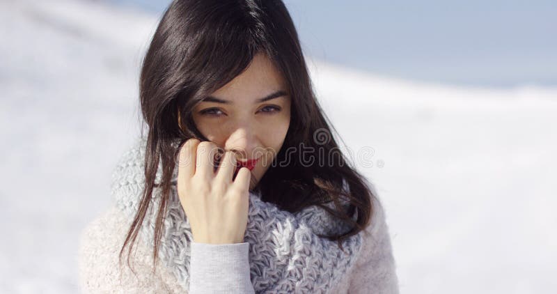 Happy cute asian girl enjoying her winter time stock photography Happy cute asian girl enjoying her winter time stock photography