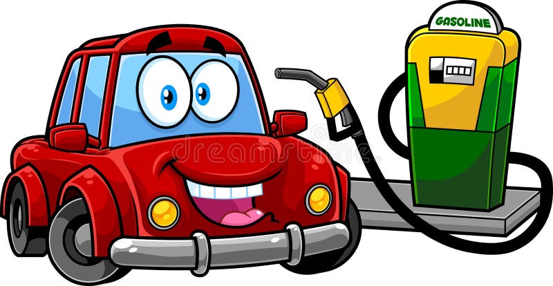 Happy Cute Car Cartoon Character at Gas Station Being Filled with Fuel  Stock Vector - Illustration of diesel, character: 218128808