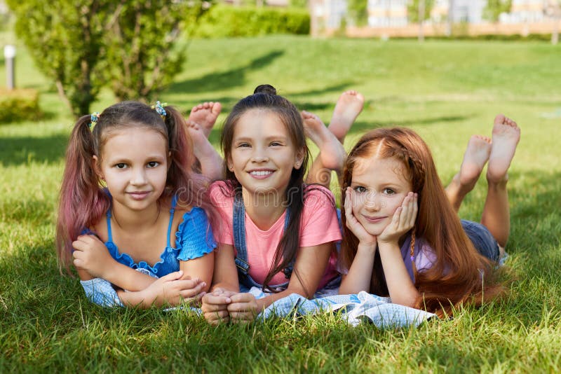Cute Children Girls Playing Together in the Park Stock Photo - Image of ...