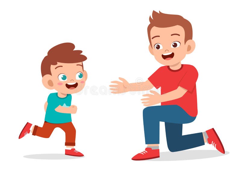 Happy cute kid boy hugging dad love stock illustration