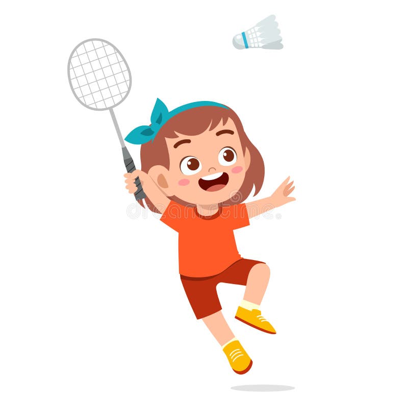 Happy Cute Kid Girl Play Train Badminton Stock Vector - Illustration of  character, comic: 160914271