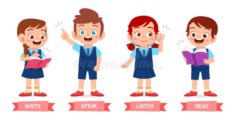 Happy cute kids basic learning method set royalty free illustration