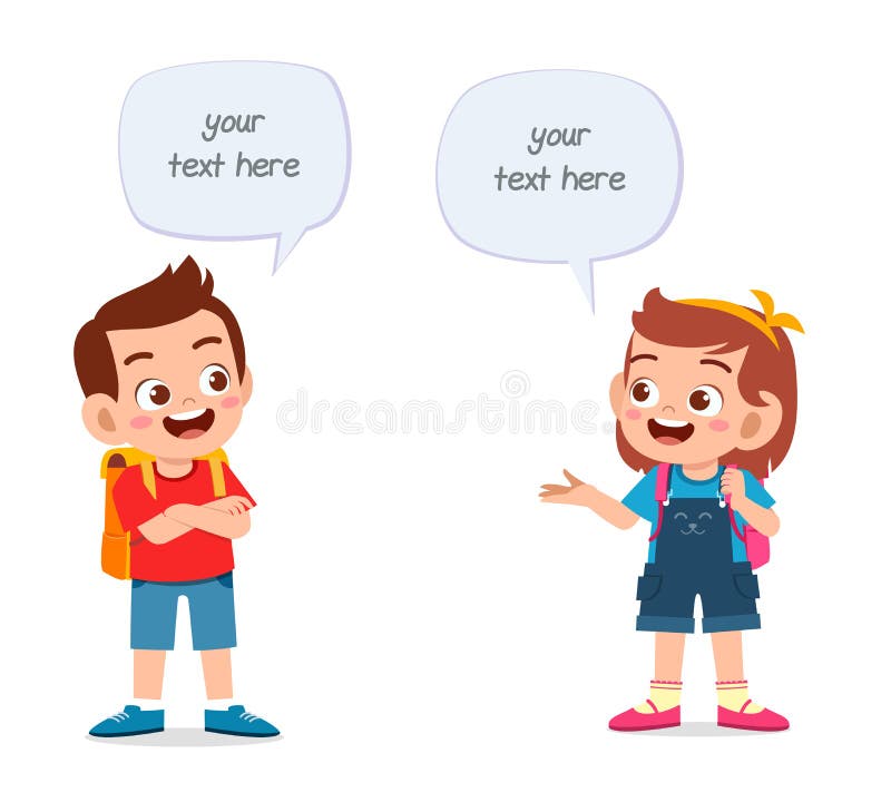 Happy cute kids boy and girl talking each other