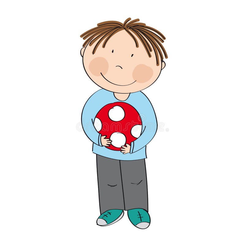 Happy cute little boy with ball - original hand drawn illustration stock illustration Happy cute little boy with ball - original hand drawn illustration stock illustration