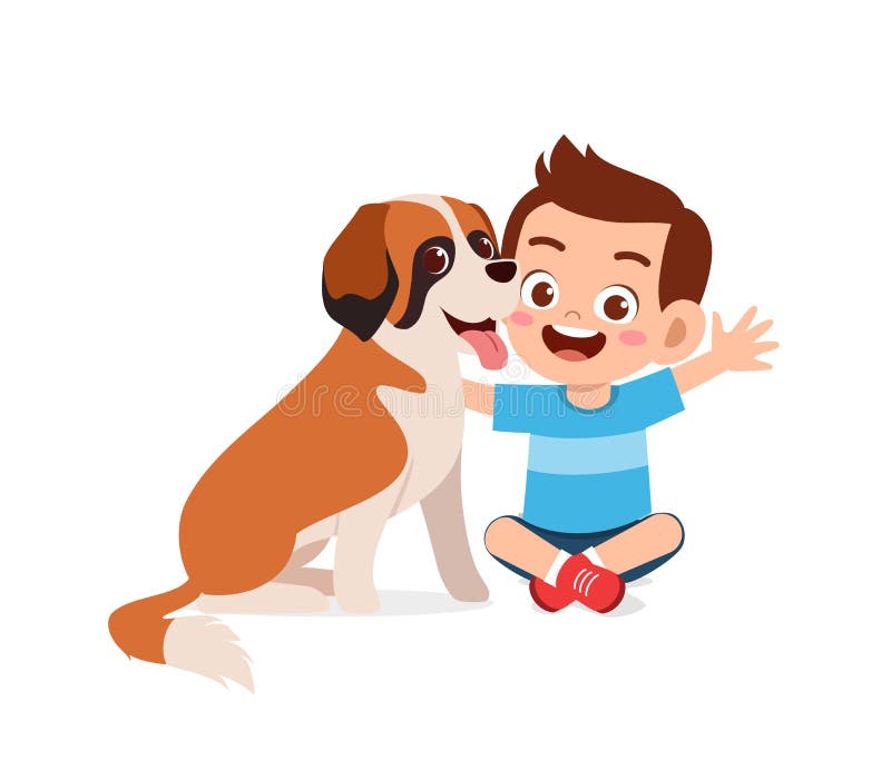 Happy Cute Little Kid Boy Girl Play with Pet Dog Stock Vector ...