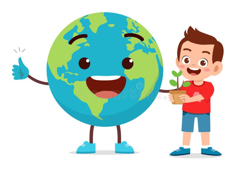 happy cute little kid boy love earth stock illustration happy cute little kid boy love earth stock illustration