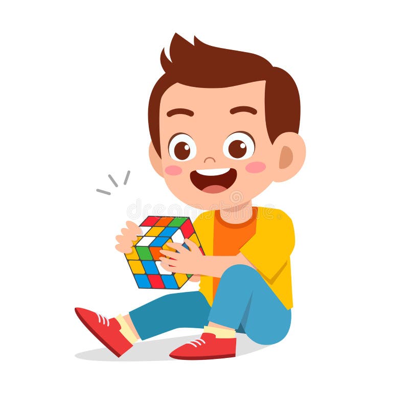 Little Kid Boy Play Rubik Cube Editorial Stock Image - Illustration of comic, girl: