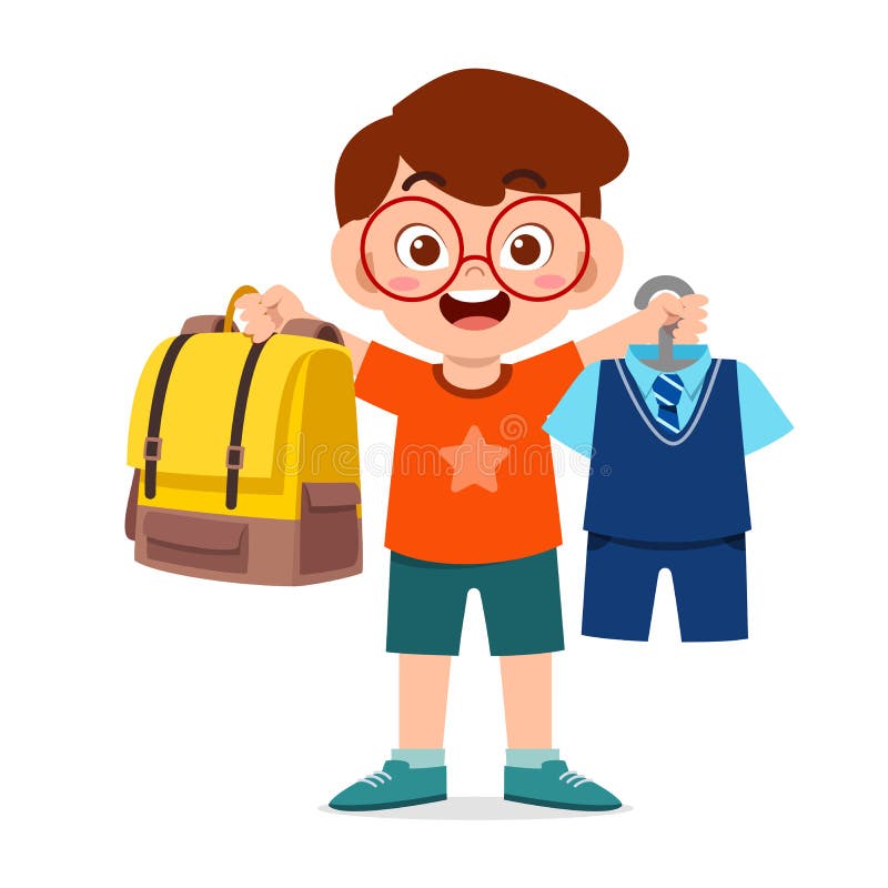 Happy Cute Little Kid Boy Preparing Uniform For School Stock Vector Illustration Of Shopping Prepare