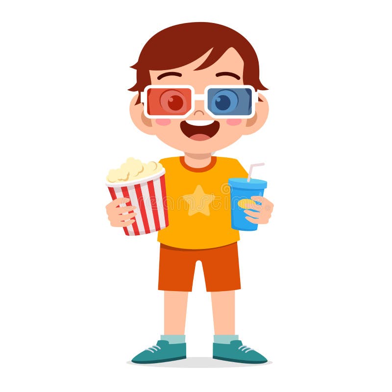 happy cute little kid boy watch movie vector illustration happy cute little kid boy watch movie vector illustration