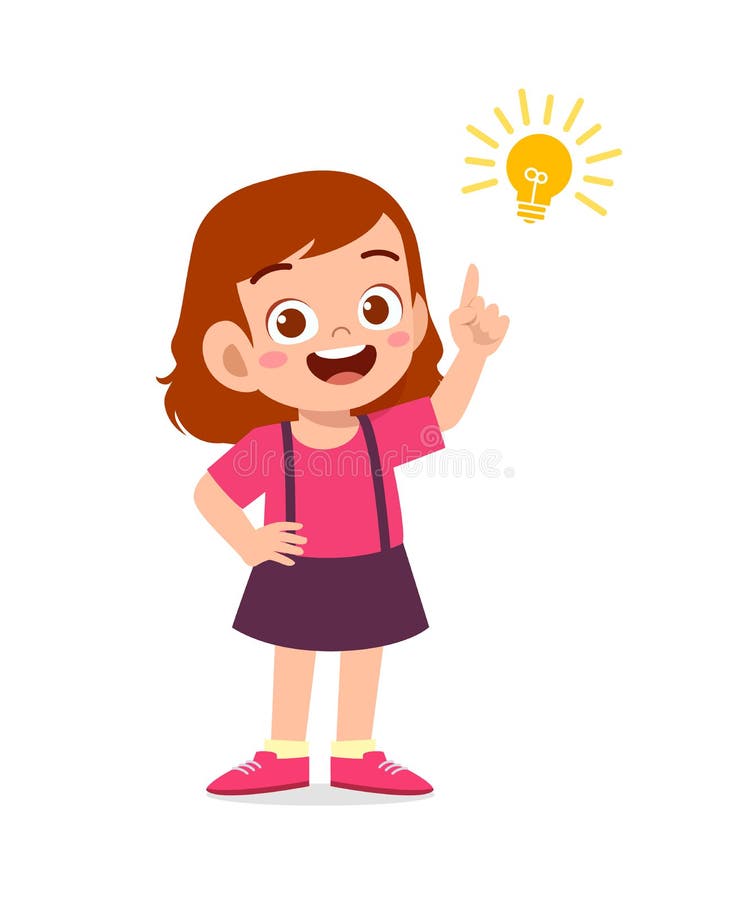 Happy Cute Little Kid Girl with Idea Lamp Sign Stock Vector - Illustration  of student, sign: 188985193