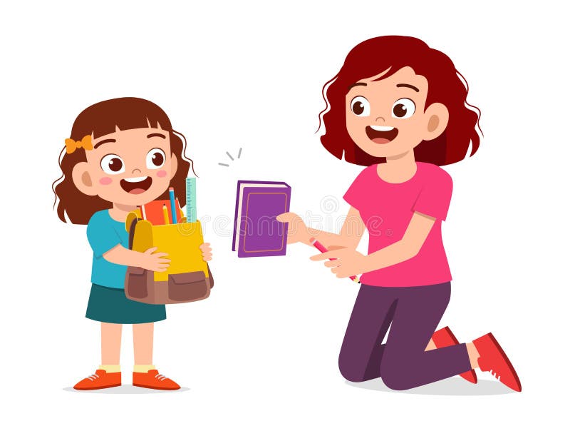 Happy Cute Little Kid Girl Prepare Go To School With Mom Stock Vector Illustration Of Children Happy