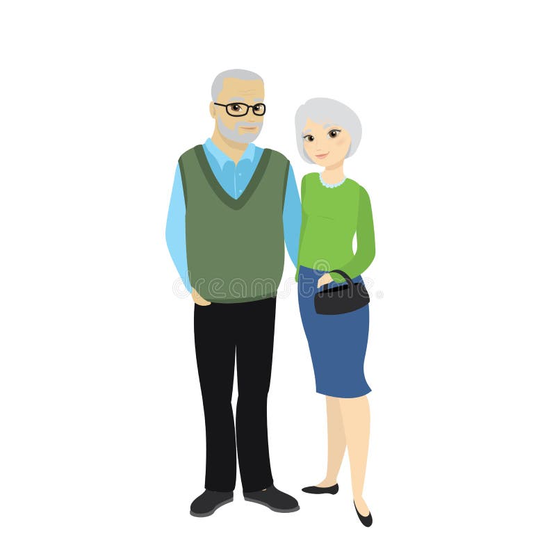 Happy Cute Old Man and Lady, Grandfather and Granny Stock Vector ...