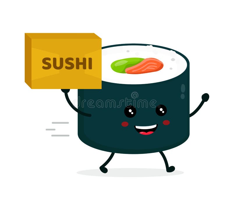 Happy Cute Smiling Funnu Sushi Roll Stock Vector - Illustration of fish ...