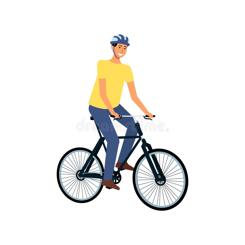 Happy Cyclist on Bicycle Ride, Young Cartoon Man Sitting on Modern Bike  Wearing Helmet and Smiling Stock Vector - Illustration of male, adult:  149966231