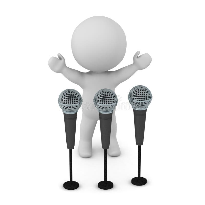Happy 3D Character with Three Microphones vector illustration