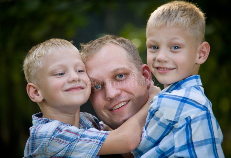 Download Happy dad with twin boys stock image. Image of parenting ...