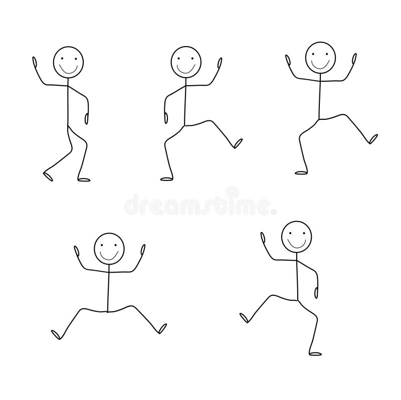 Happy dancing stick man drawing vector illustration