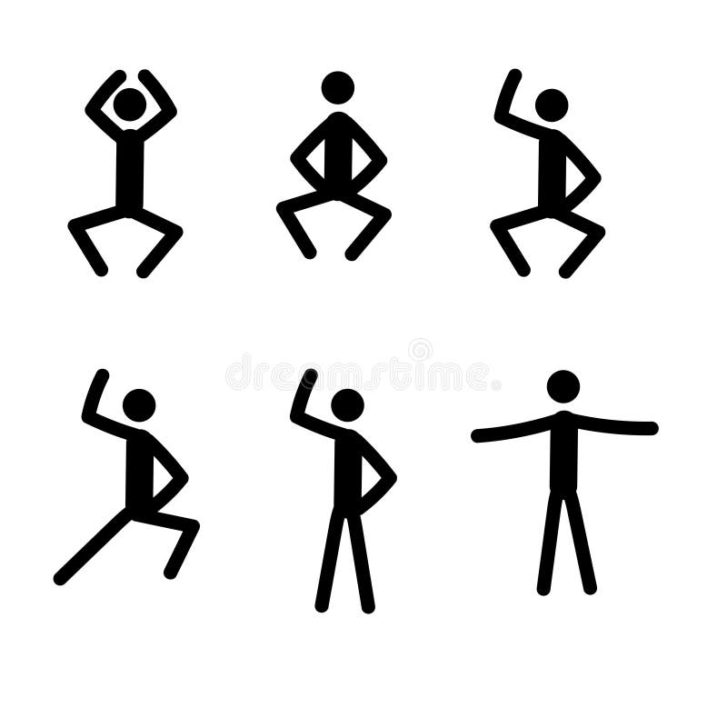 Happy dancing stick man stick man in various poses isolated on white vector illustration.