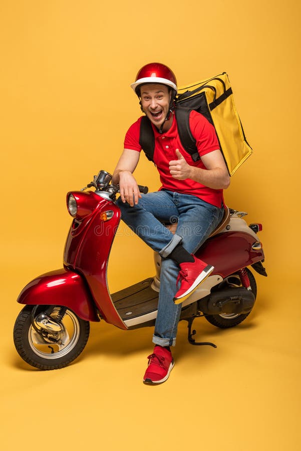 Delivery Man with Backpack on Scooter Stock Photo Image of caucasian