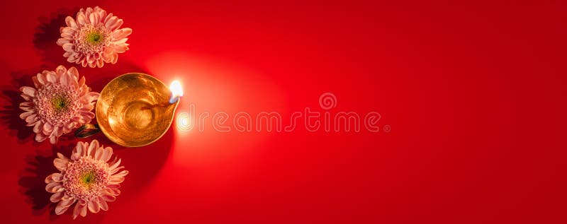 Happy Diwali. Diya Oil Lamp and Flowers on Red Background. Traditional  Hindu Celebration. Religious Holiday of Light Stock Image - Image of  greeting, hindu: 232577243