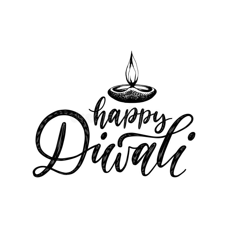 Happy Diwali Hand Lettering on White Background. Vector Lamp Illustration  for Indian Holiday Greeting Card, Fest Poster. Stock Vector - Illustration  of diwali, culture: 127575030