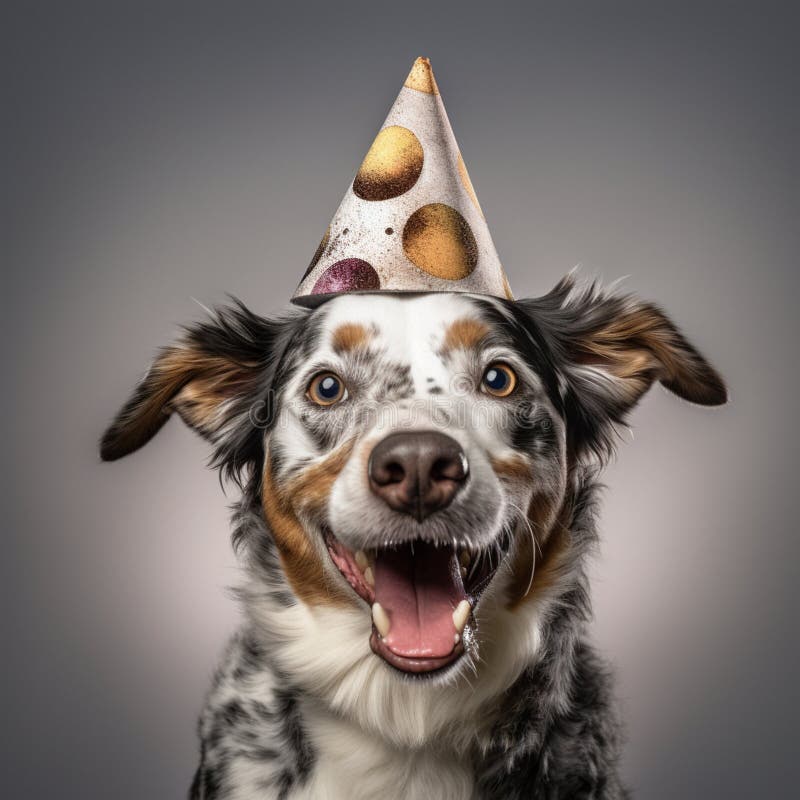 Happy Dog with Birthday Cap, AI Generative Stock Illustration